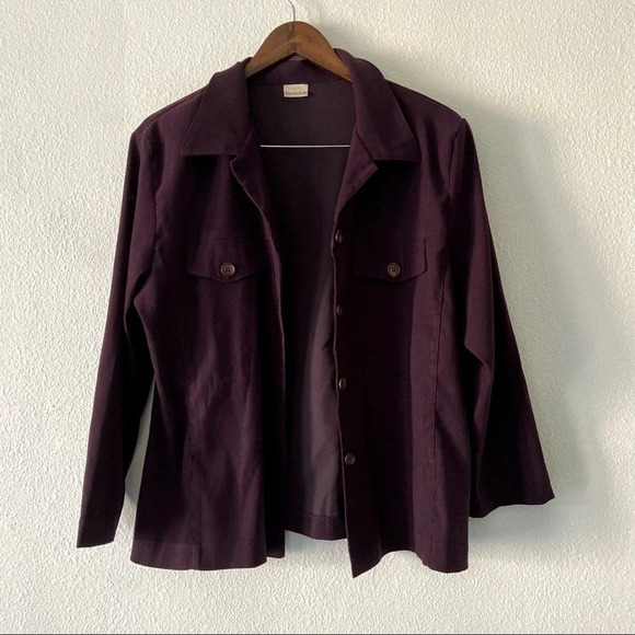 Shacket Retro Shirt Jacket Eggplant Ribbed Textured Button Up  Pockets XL Fall - Picture 4 of 10